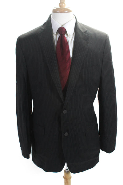 Black Brown 1826 Mens Black Wool Pinstripe Two Button Long Sleeve Blazer Size42L