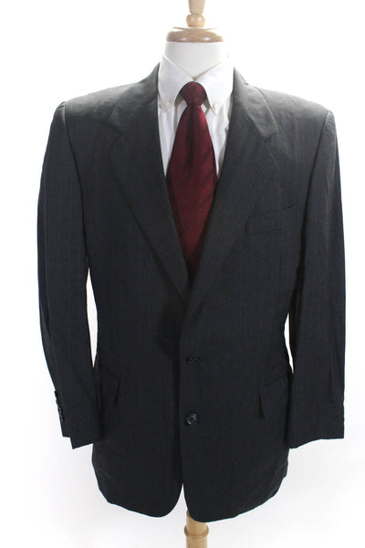 Hickey Freeman Mens Gray Wool Striped Two Button Long Sleeve Blazer Size 41L