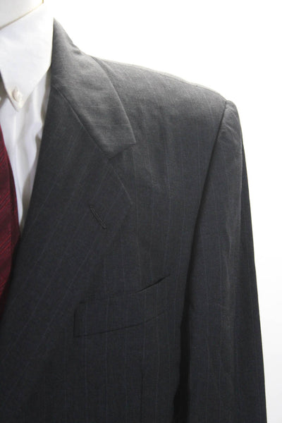 Hickey Freeman Mens Gray Wool Striped Two Button Long Sleeve Blazer Size 41L