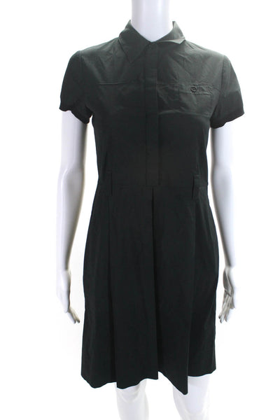 Theory Womens Cotton Collared Short Sleeve A-Line Shirt Dress Black Size 4