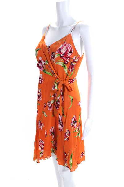 Parker Womens Chiffon Floral V-Neck Sleeveless A-Line Midi Dress Orange Size 4