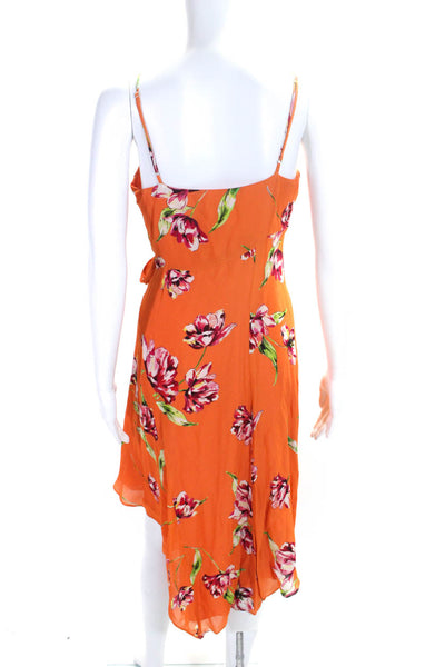 Parker Womens Chiffon Floral V-Neck Sleeveless A-Line Midi Dress Orange Size 4
