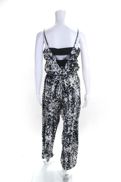 Parker Womens Satin Abstract Printed V-Neck Wide Leg Jumpsuit Black Size S