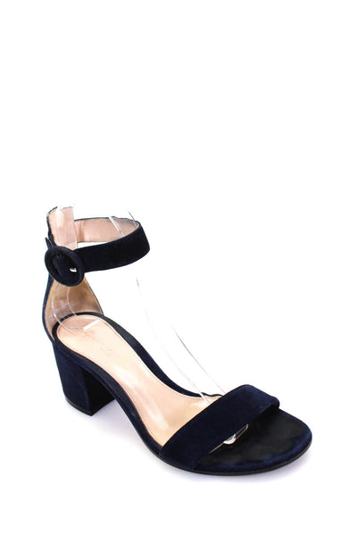 Gianvito Rossi Womens Block Heel Ankle Strap Sandals Navy Blue Suede Size 35 5