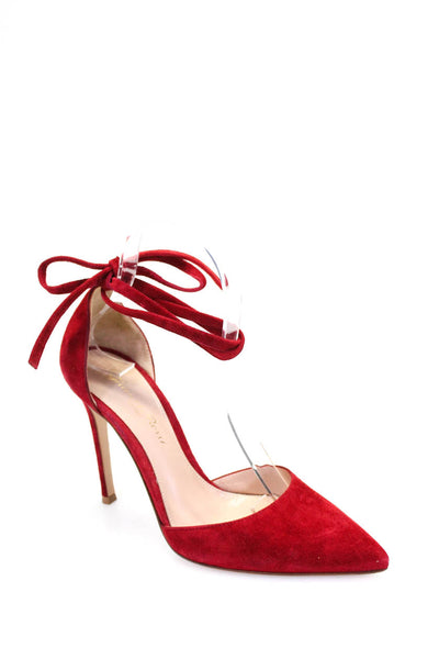 Gianvito Rossi Womens Pointed Toe Lace Up Stiletto Pumps Red Suede Size 35.5 5.5