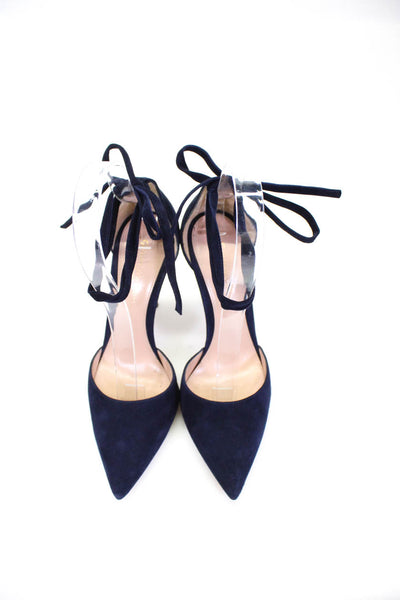Gianvito Rossi Womens Pointed Toe Lace Up Stiletto Sandals Navy Suede 35.5 5.5