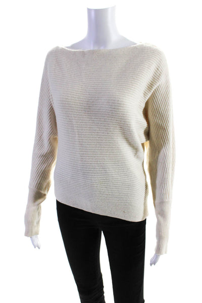 Intermix Womens Ribbed Long Sleeves Pullover Sweater White Wool Size Petite