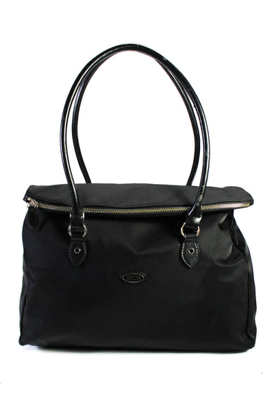 Bric's Womens Leather Trim Zip Up Top Handle Handbag Purse Black