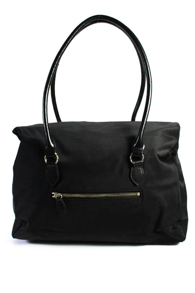 Bric's Womens Leather Trim Zip Up Top Handle Handbag Purse Black