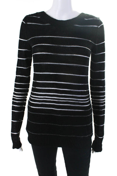 Derek Lam 10 Crosby Womens Crew Neck Striped Open Knit Sweater Black Size Small