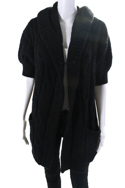Vince Womens SHort Sleeve Chunky Cable Knit Cardigan Sweater Gray Size XS