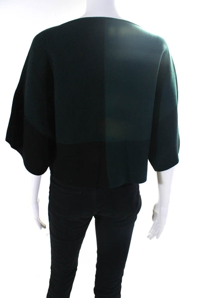 Eileen Fisher Womens Tight-Knit Check Print Cropped Top Green Black Size 2XS