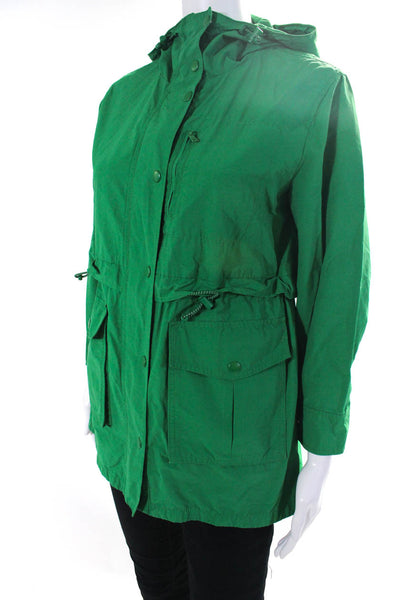 J Crew Womens Cotton Long Sleeve Full Zip Hooded Anorak Jacket Green Size PXS