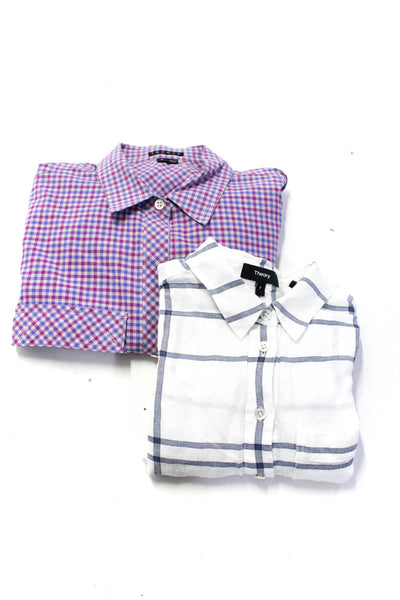 Theory Womens Check & Plaid Print Button Up Tops White Multicolor Size PP Lot 2