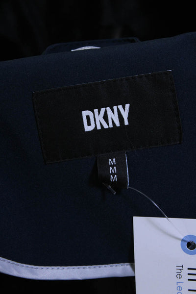 DKNY Womens Front Zip Long Sleeve Hooded Jacket Navy Blue Black Size Medium