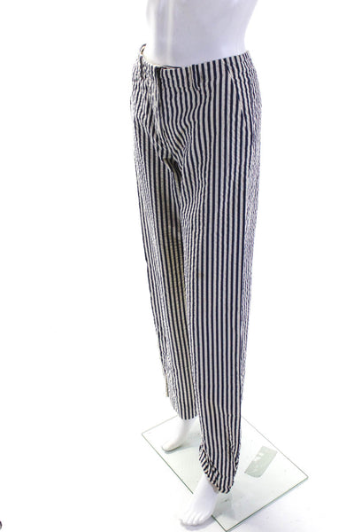 Intermix Womens Zipper Fly Mid Rise Striped Trouser Pants White Blue Size IT 40