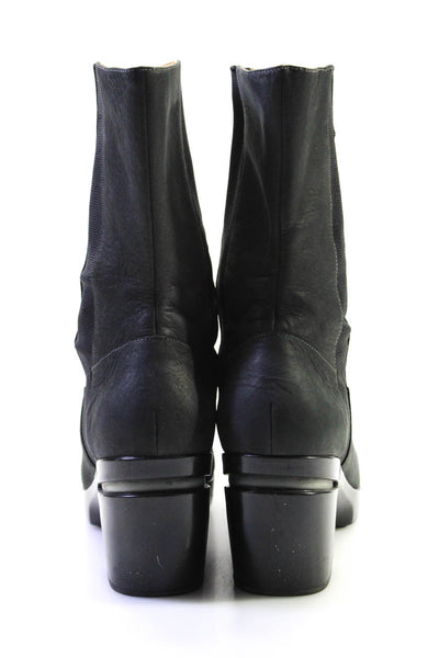 Cole Haan Womens Slip On Block Heel Platform Mid Calf Boots Black Leather 10.5