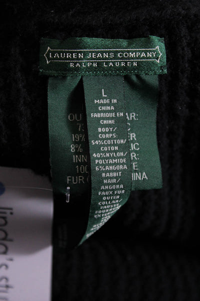 Lauren Jeans Company Womens Open Front Long Cardigan Sweater Black Cotton Large