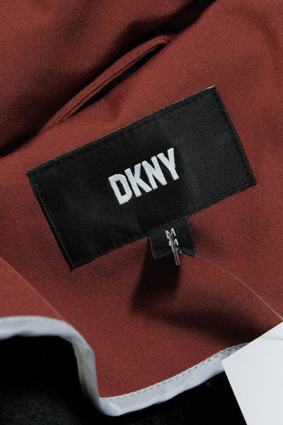 DKNY Womens Front Zip Long Sleeve Hooded Jacket Brown Black Size Medium