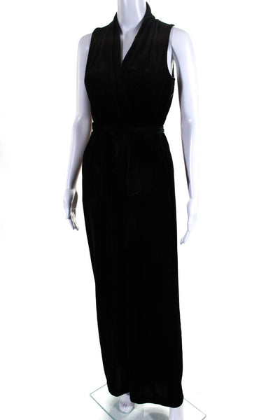 Vince Camuto Womens Back Zip V Neck Belted Velvet Wide Leg Jumpsuit Black Size 4