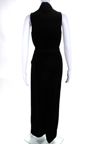 Vince Camuto Womens Back Zip V Neck Belted Velvet Wide Leg Jumpsuit Black Size 4