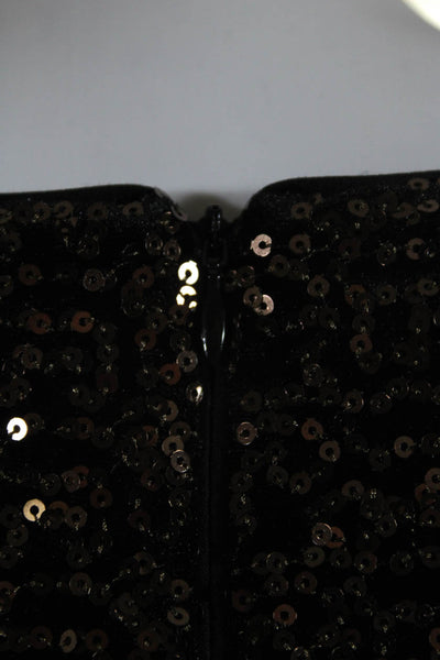 Eliza J Womens Back Zip Scoop Neck Velour Sequin Shift Dress Black Brown Size 6