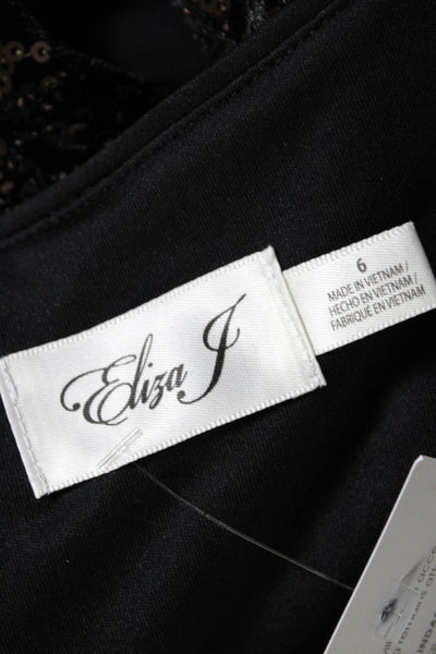 Eliza J Womens Back Zip Scoop Neck Velour Sequin Shift Dress Black Brown Size 6