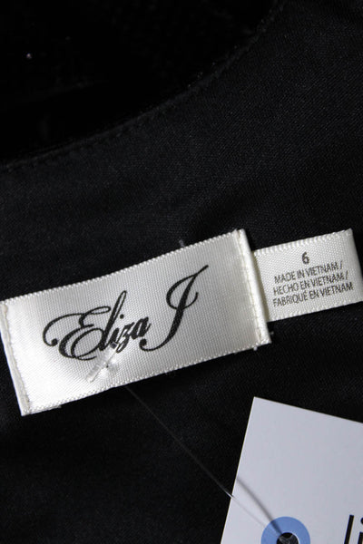 Eliza J Womens Back Zip 3/4 Sleeve Shimmer Velour Sheath Dress Black Size 6