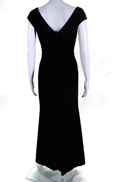 Eliza J Womens Back Zip Sleeveless Ruffled Slit Velvet Gown Black Size 6