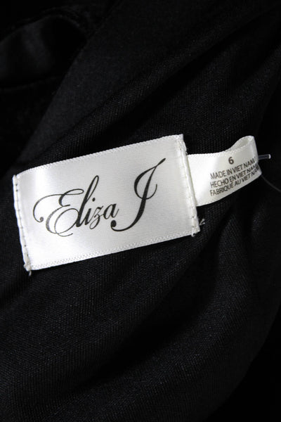 Eliza J Womens Back Zip Sleeveless Ruffled Slit Velvet Gown Black Size 6