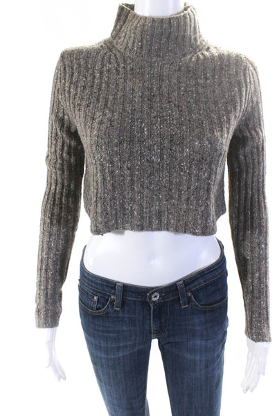 Soyer Womens Turtleneck Ribbed Cropped Sweater Taupe Wool Size Extra Small