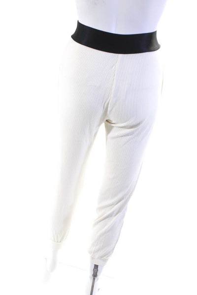 The Range Womens Satin Elastic Ribbed Joggers Lounge Pants Black White Size XS