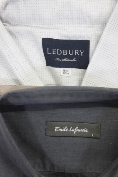 Ledbury Emile Lafaurie Mens Button Up Dress Shirts White Gray Size 16.5 L Lot 2