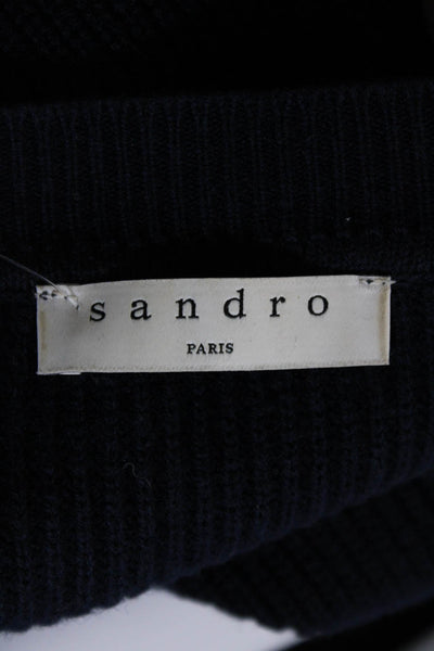 Sandro Women's Long Sleeve Lace Trim Pullover Sweater Blue Size 2