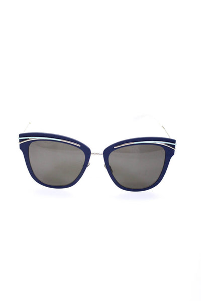 Christian Dior Womens Round Sunglasses Blue Silver Tone White Metal Plastic