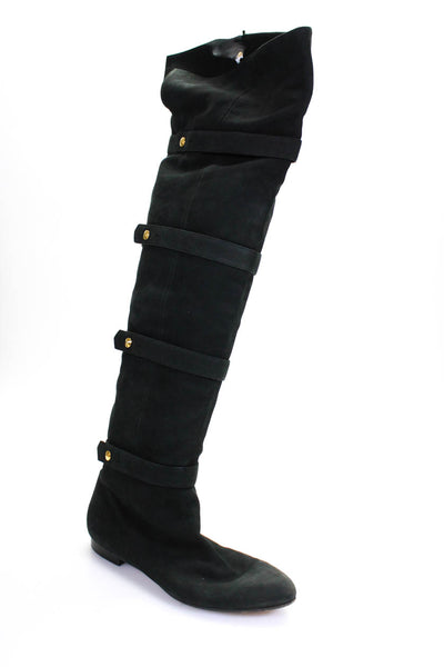 Fendi Womens Side Zip Block Heel Knee High Boots Black Suede Size 38