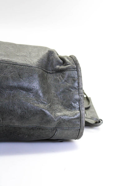 Balenciaga Womens Rolled Handle Zip Top Motocross Tote Handbag Gray Leather