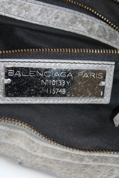 Balenciaga Womens Rolled Handle Zip Top Motocross Tote Handbag Gray Leather