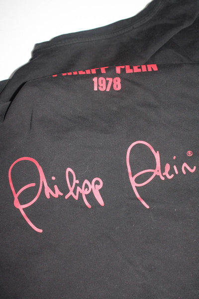 Phillip Plein Mens Short Sleeves Tee Shirt Black Red Cotton Size Small