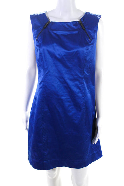 Calvin Klein Womens Sleeveless Midi Sheath Dress Blue Cotton Size 10