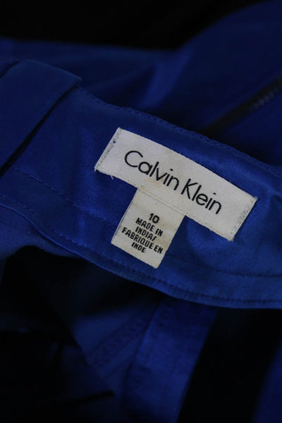 Calvin Klein Womens Sleeveless Midi Sheath Dress Blue Cotton Size 10