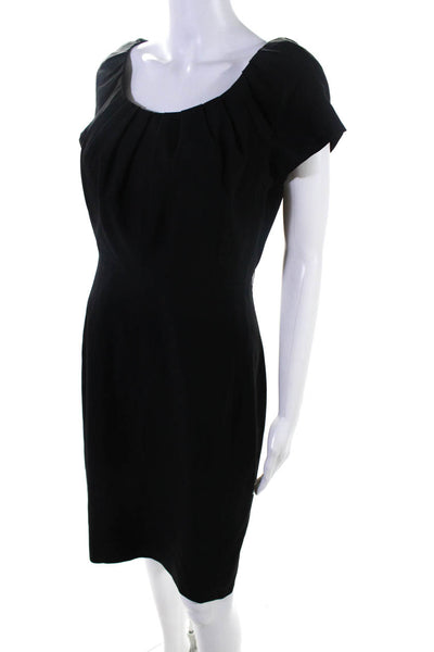 Elie Tahari Womens Short Sleeves Pleated Neckline Sheath Dress Black Wool Size 6