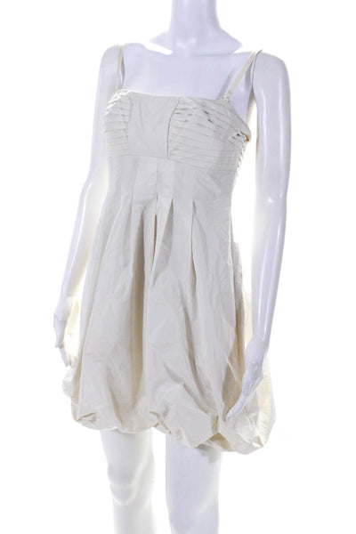 BCBGMAXAZRIA Womens Off White Pleated Sleeveless Balloon Mini Dress Size 4