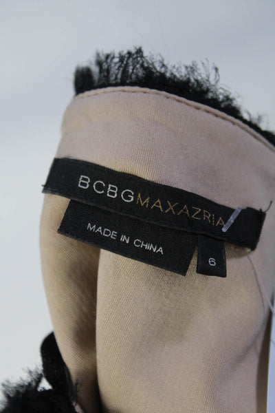 BCBGMAXAZRIA Womens Black Mesh Ruffle V-Neck Sleeveless Midi Shift Dress Size 6