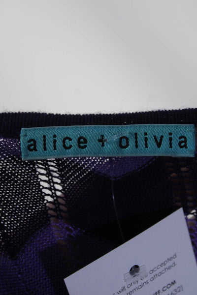 Alice + Olivia Womens Two Tone Purple Printed Open Knit Sweater Dress Size M