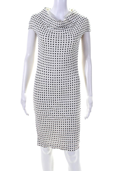 Balenciaga Womens Cap Sleeve Polka Dot Cowl Neck Sheath Dress White Black FR 38