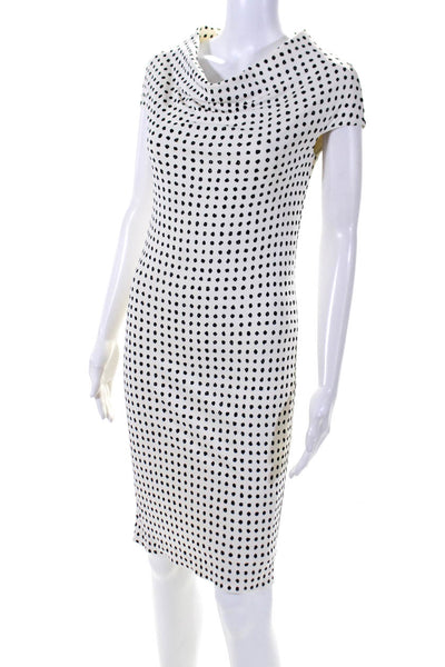 Balenciaga Womens Cap Sleeve Polka Dot Cowl Neck Sheath Dress White Black FR 38