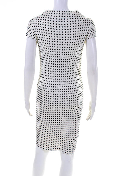 Balenciaga Womens Cap Sleeve Polka Dot Cowl Neck Sheath Dress White Black FR 38