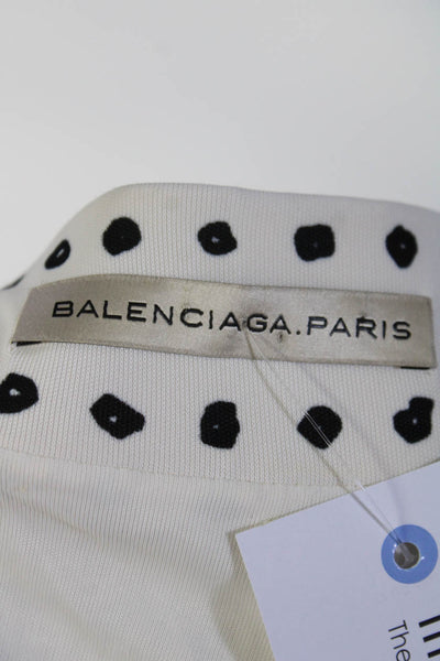 Balenciaga Womens Cap Sleeve Polka Dot Cowl Neck Sheath Dress White Black FR 38