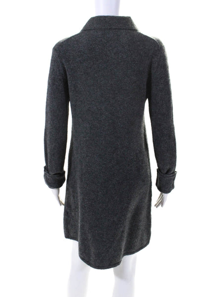 Zara Womens Knitted Full Buttoned Collared Long Sleeve Sweater Dress Gray Size M